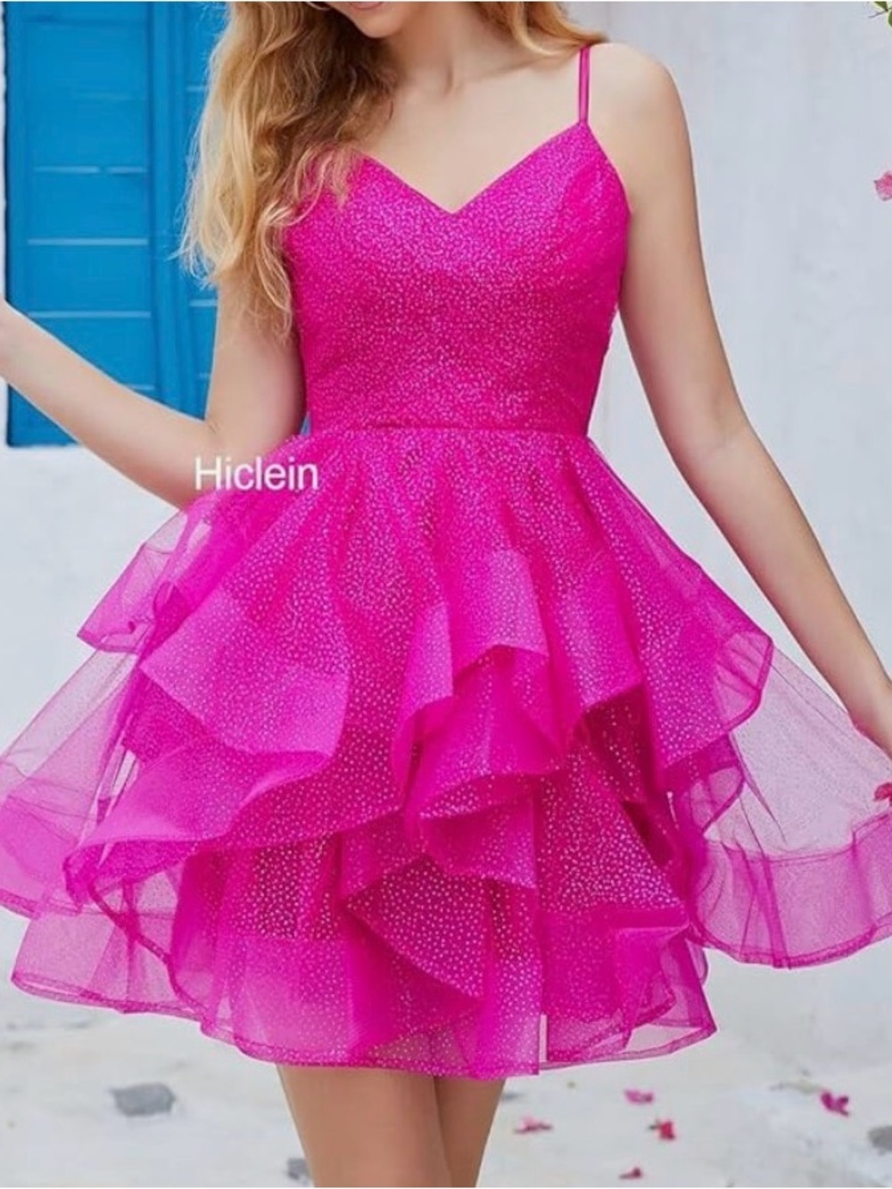 Bright Pink Layered Tulle Party Dress for women